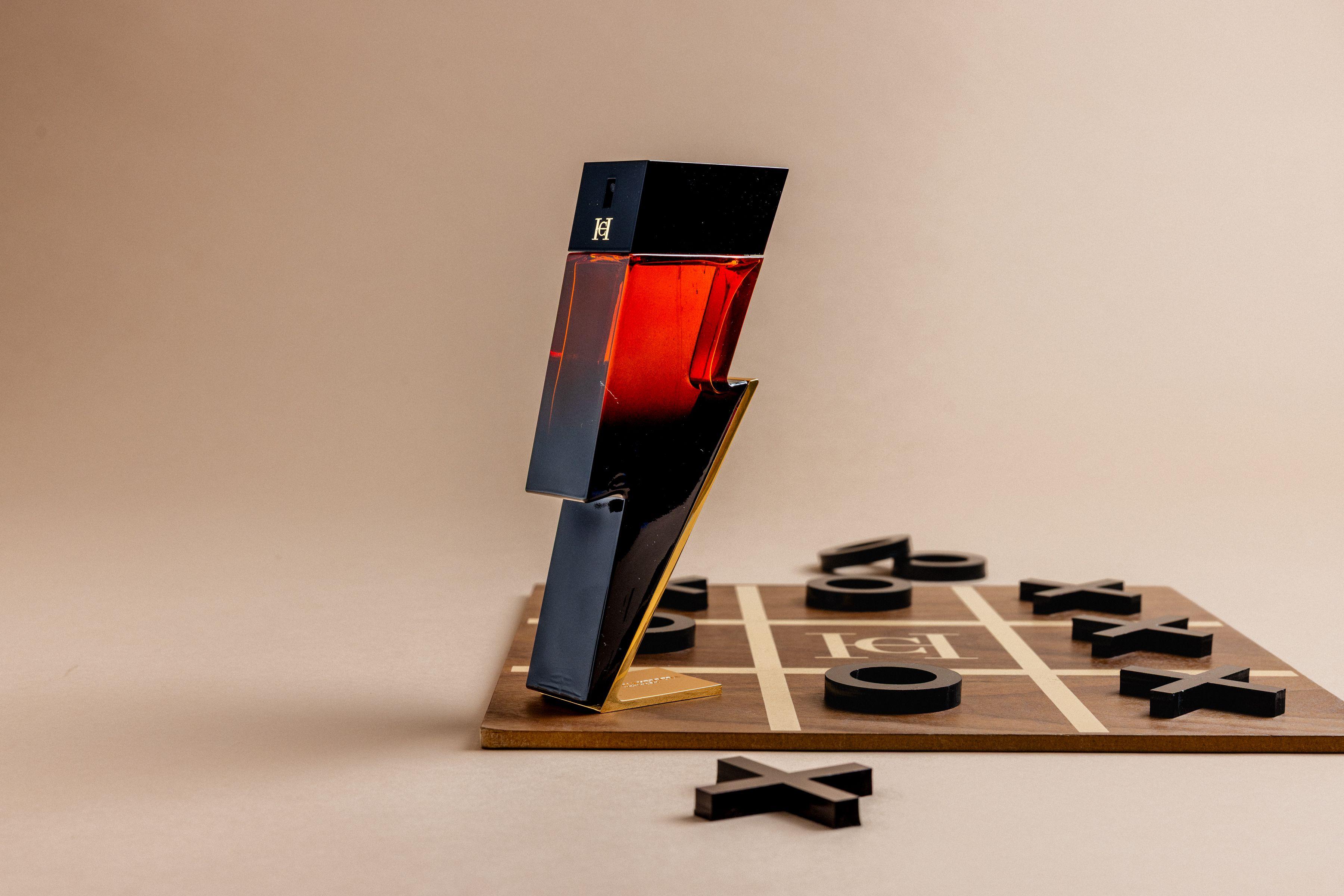 Carolina Hererra Bad Boy Fragrance wooden box with tic tac toe game set